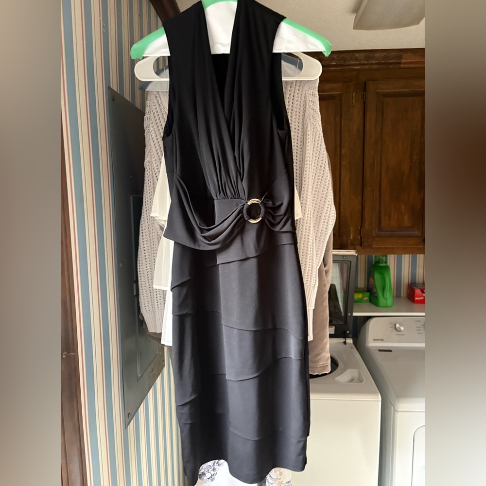 White House Black Market Black Midi Dress with Ring Detail